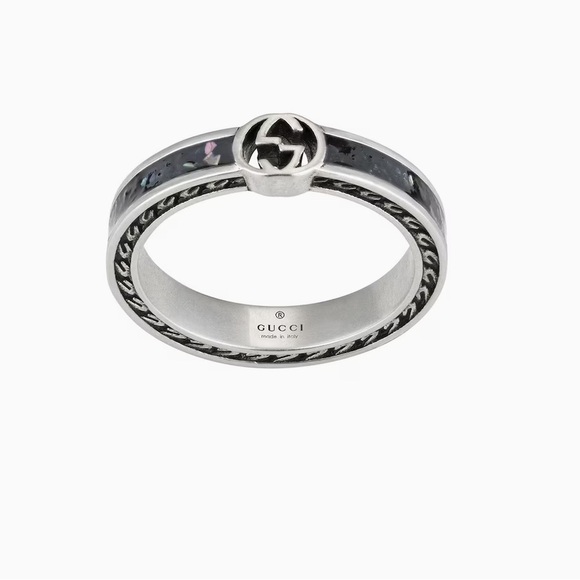 Gucci Interlocking Sterling Silver And Black Enamel Ring